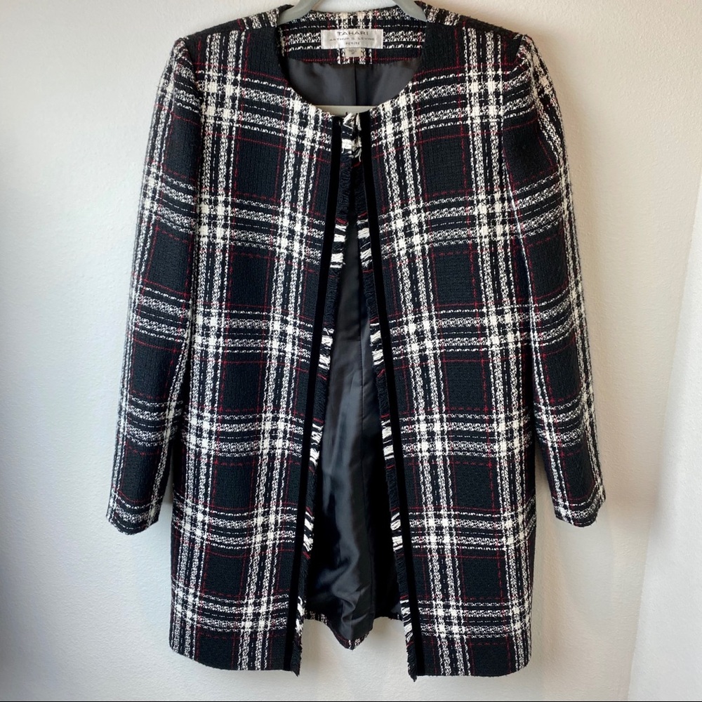 TAHARI Tweed Long Pea Coat
